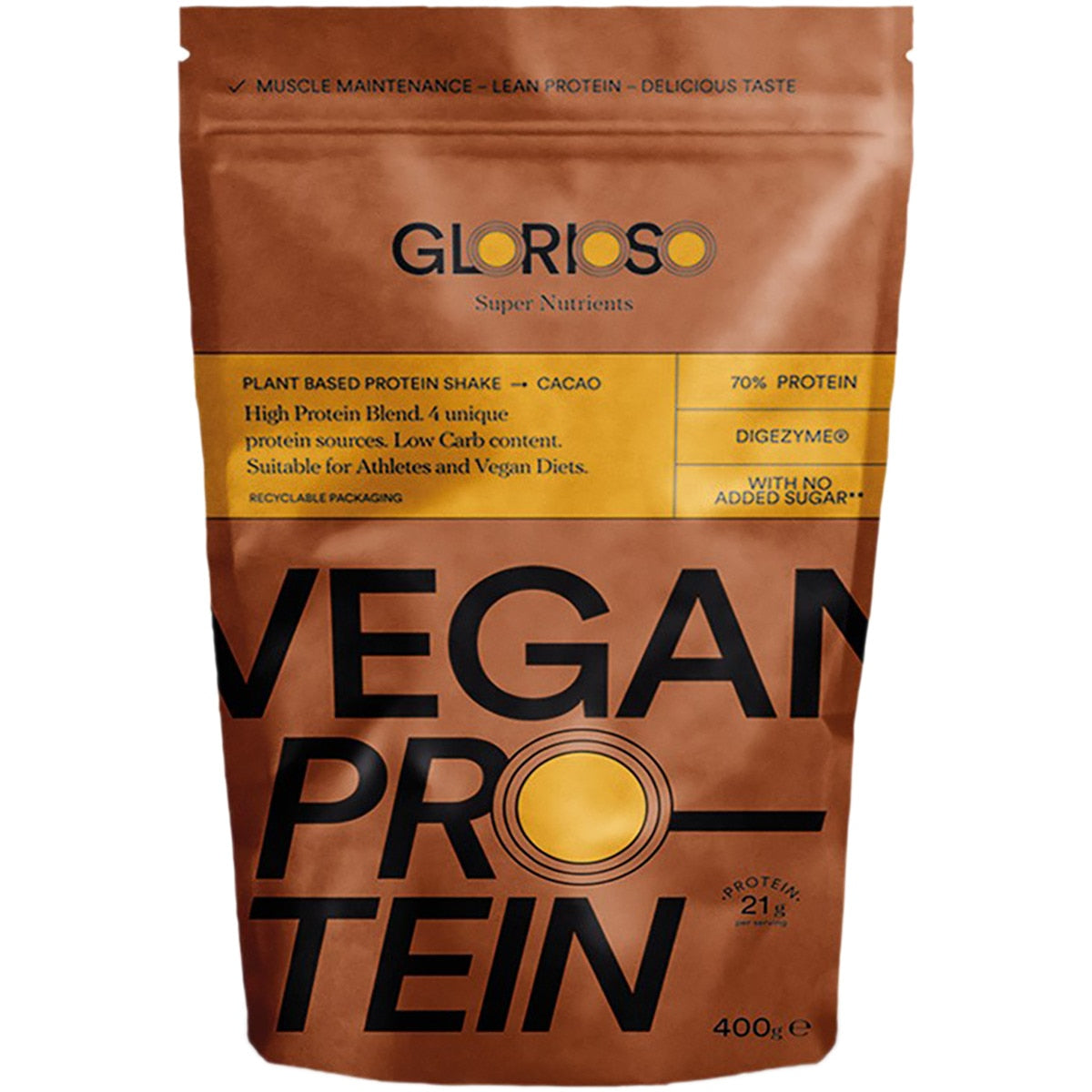 GLORIOSO Proteína Vegana Ecológica Sin Azúcar Sin Lactosa