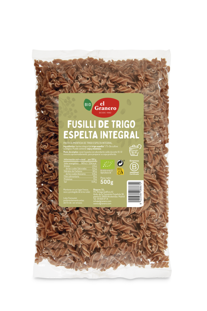 Fusilli Trigo Espelta Integral Bio 500g El Granero Integral