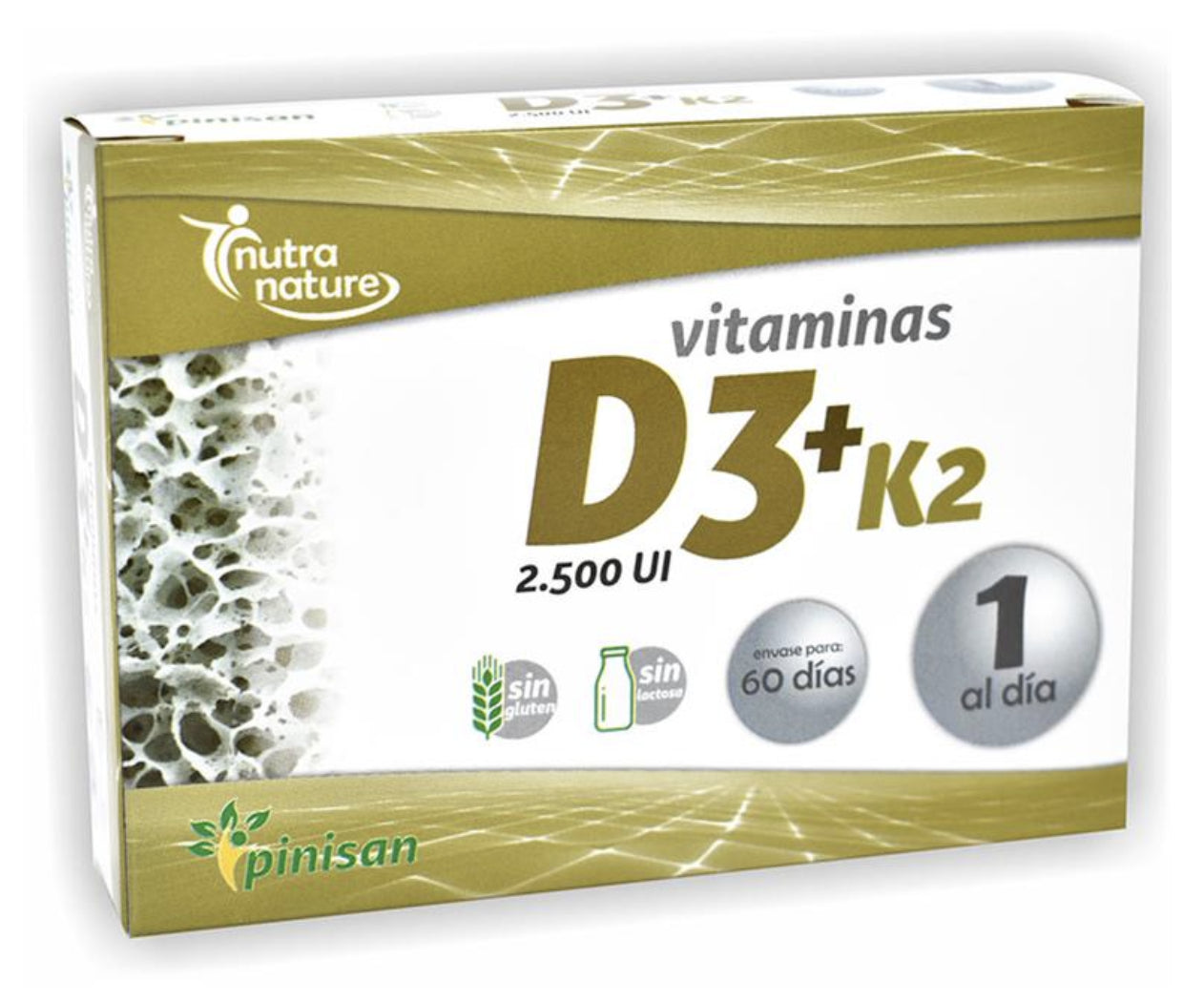 Vitaminas D3 + K2 Pinisan 60 cápsulas – Refuerza huesos y corazón
