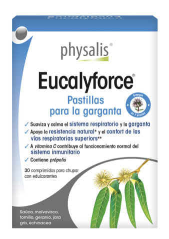 Eucalyforce Physalis Pastillas Masticables para Garganta, 30 Unidades