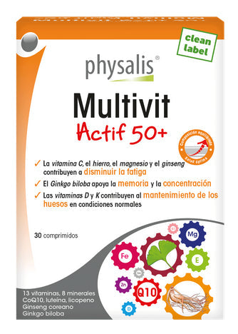 Multivit Actif 50+ Physalis: Complejo Multivitamínico 30 comprimidos