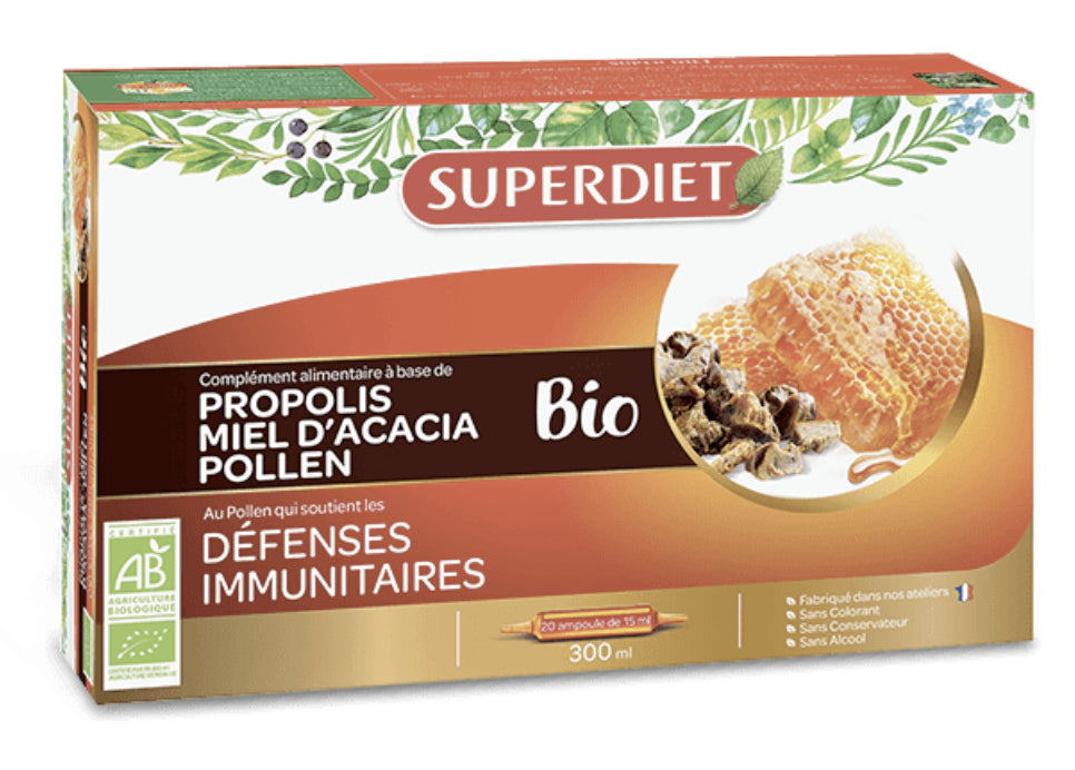 Miel Bio de Acacia con Propóleo y Polen – 20 Ampollas