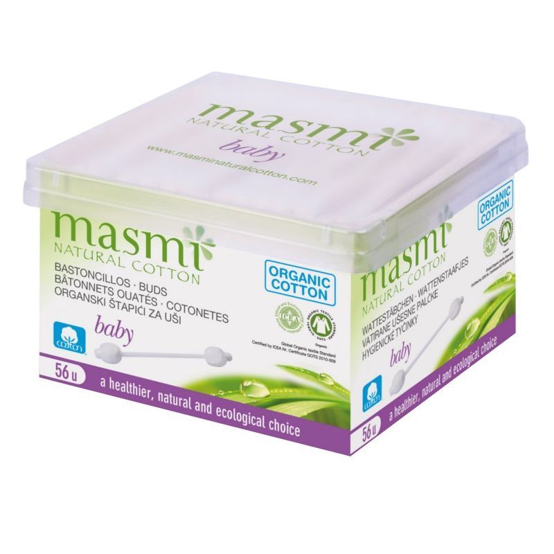 Bastoncillos de algodón ecológico para bebé Masmi – 56 unidades
