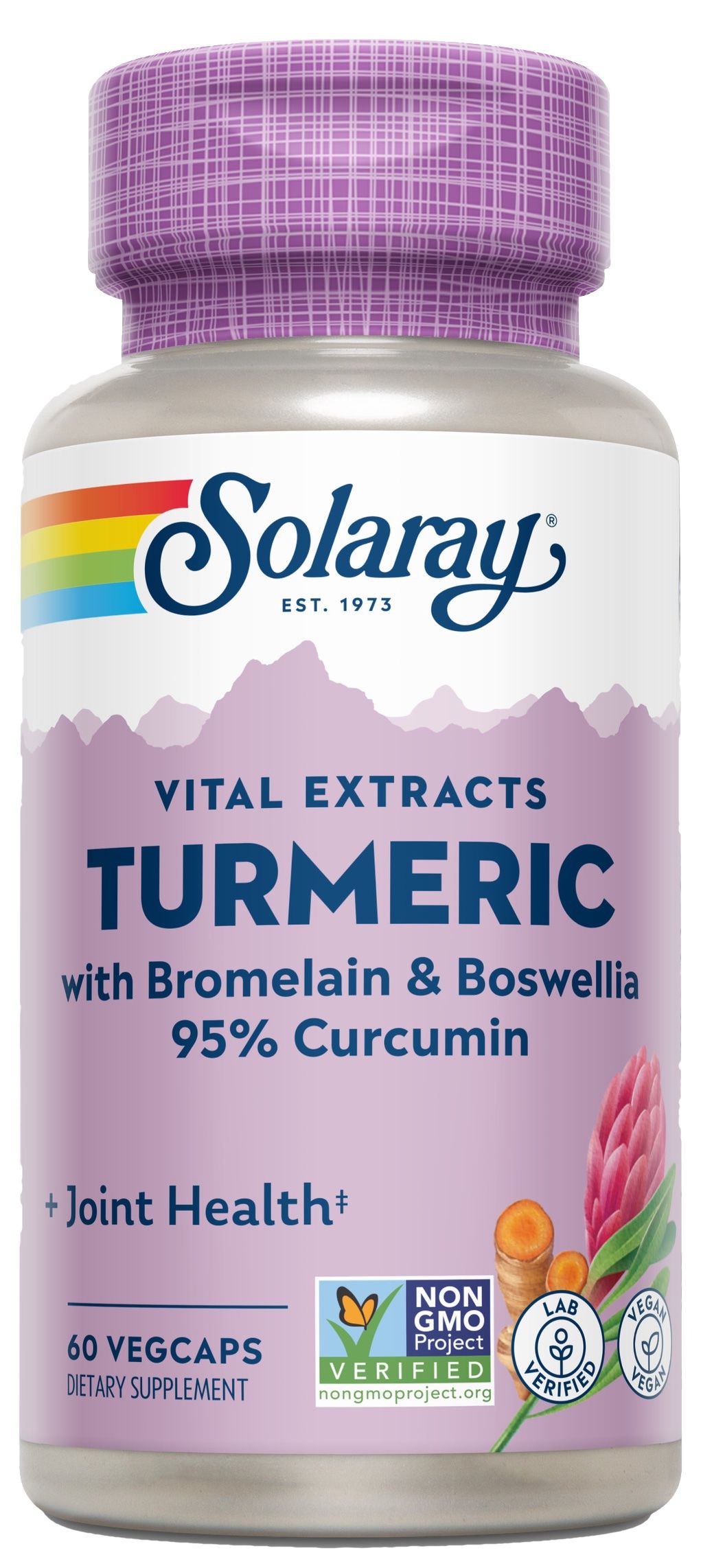 Cápsulas Veganas de Cúrcuma Solaray con Bromelina y Boswellia – 60