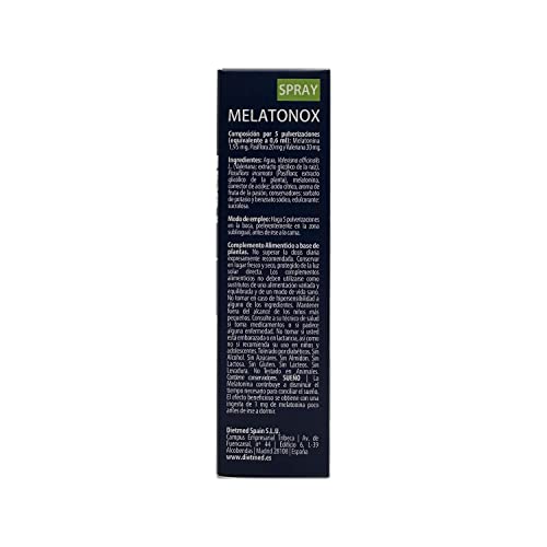 Dietmed | Melatonox Spray - 30 ml Spray Oral | Melatonina, Valeriana & Triptófano | 1,95mg de Melatonina | Sabor agradable