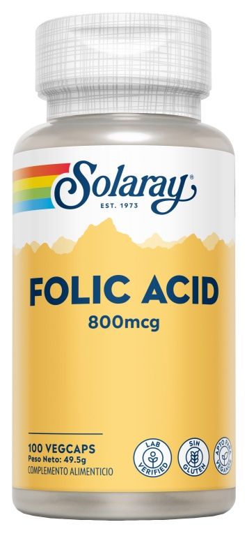 Ácido Fólico 800 mcg Solaray 100 Cápsulas Veganas para Embarazadas