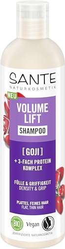 SANTE Naturkosmetik Volumen Champú orgánico Goji & henna incolora, para cabello fino y sin fuerza, volumen natural e impulso, vegano, 250 ml