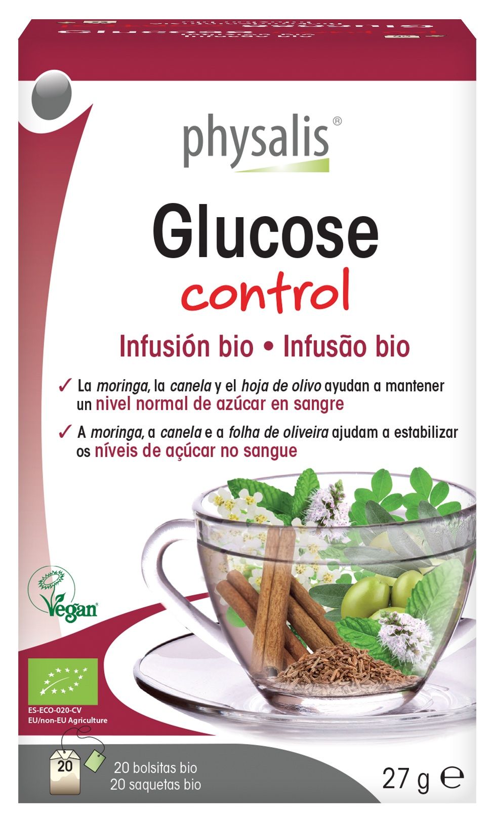 Infusión Glucosa Control Physalis 20 filtros veganos moringa