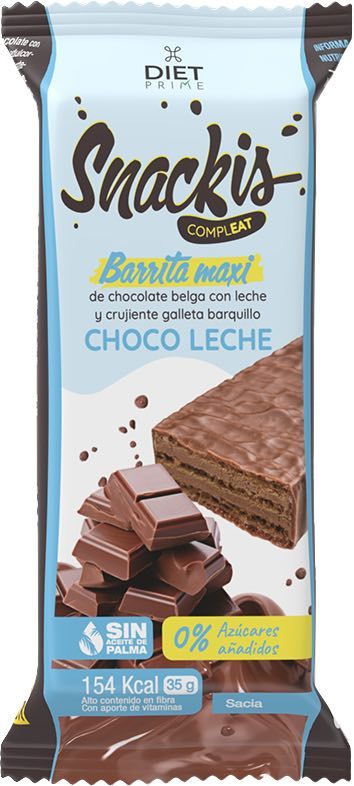 Barrita Snackis Compleat Choco Leche 35g, rica en fibra