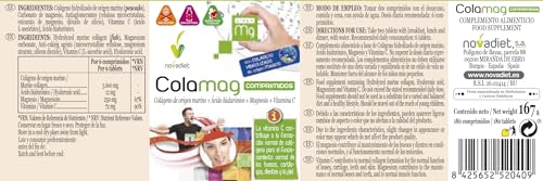 Novadiet - COLAMAG COMPRIMIDOS con Colágeno de Origen Marino, Ácido Hialurónico, Magnesio y Vitamina C, Ayuda a Proteger los Huesos, Piel, Articulaciones y Dientes - Colágeno - 180 Comprimidos