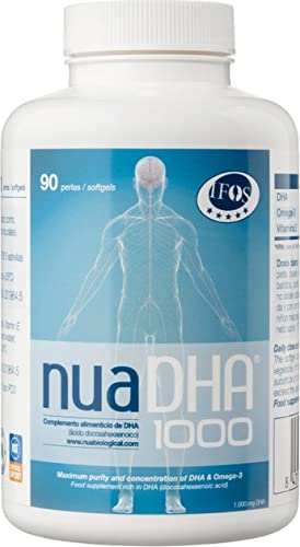 Nua Biological - NuaDHA 1000, Complemento Alimenticio a base de DHA (ácido docosahexaenoico) - Omega 3 Marino de Pescado Azul - 90 cápsulas en forma de triglicérido (1000mg)