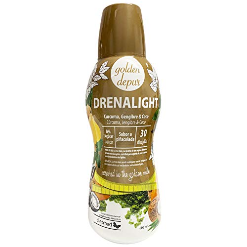 Dietmed | Drenalight Golden Depur - 600 ml Solución Oral | Cúrcuma, Jenjibre y Coco | 30 días
