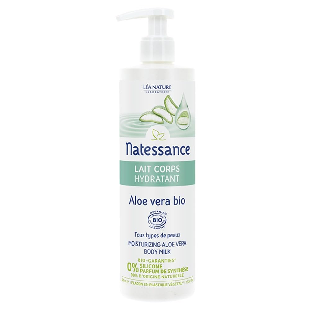 Natessance - Leche corporal hidratante de aloe vera orgánica, 400 ml