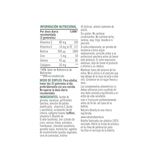 Nature's Bounty Complemento alimenticio para el Pelo, Piel y Uñas Gummies - 60 Unidades