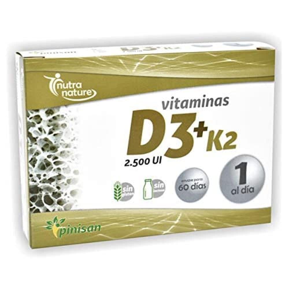 PINISAN Vitamina D3+K2 60cap, Negro, Estándar