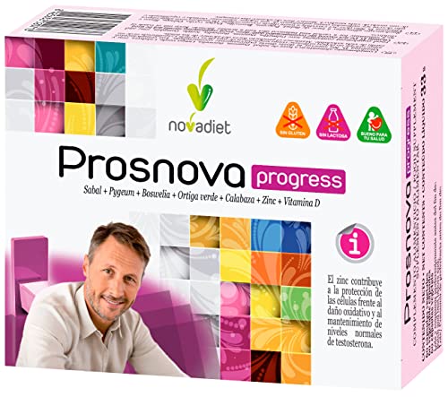 Novadiet - PROSNOVA PROGRESS con Zinc, Vitamina D, Sabal, Pygeum, Boswellia y Ortiga Verde - Complemento Alimenticio Para la Salud Prostática - Ayuda a Mejorar las Molestias de la HBP - 60 Cápsulas