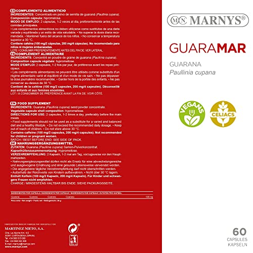 MARNYS Guaramar 500mg de Guaraná Energía y Alivio de Cansancio 60 Cápsulas