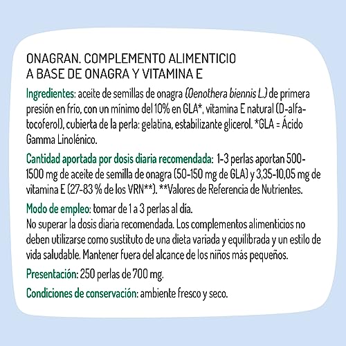 El Granero Integral - Onagran - 250 Perlas - Elaborado a Base de Aceite de Semillas de Onagra y Vitamina E - Ayuda a la Salud de la Piel y a la Correcta Circulación