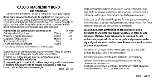 Viridian Calcio, Magnesio y Boro Con Vitamina C - 150 gr