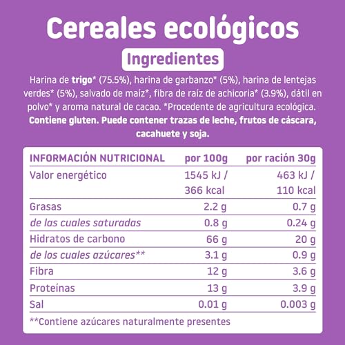 Smileat TRIBOO | Cereales Ecológicos e Integrales para Niños | Sabor a Cacao | Hechos con Ingredientes 100% Naturales | Sano y Saludable | Merienda Sana | 300g