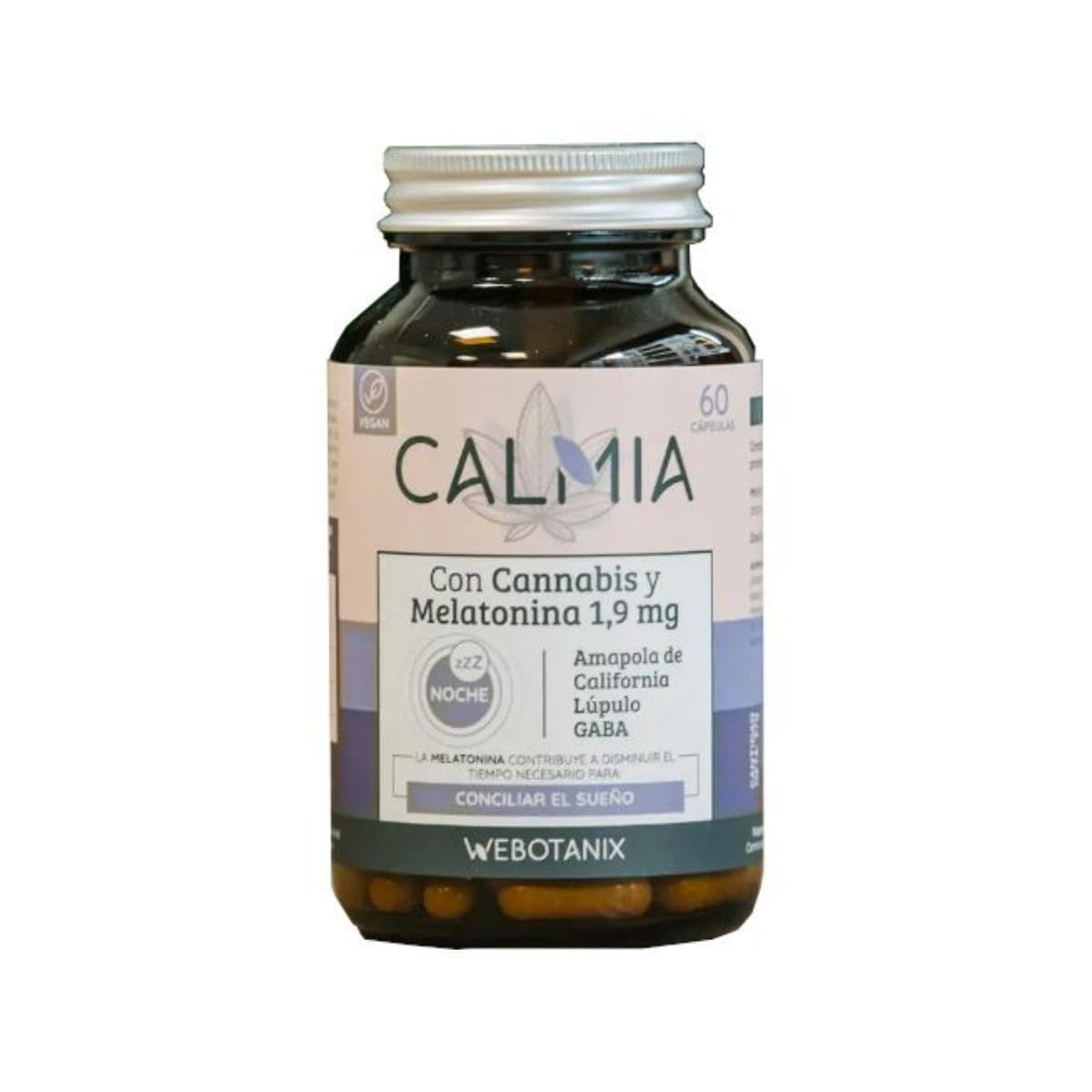 WEBOTANIX | Calmia Noche | 60 Cápsulas Melatonina 1,9 mg. + Amapola de California + Lúpulo + GABA | Mejora la Calidad del Sueño | Pastillas para Dormir Bien | Productos para el Sueño | Vegano
