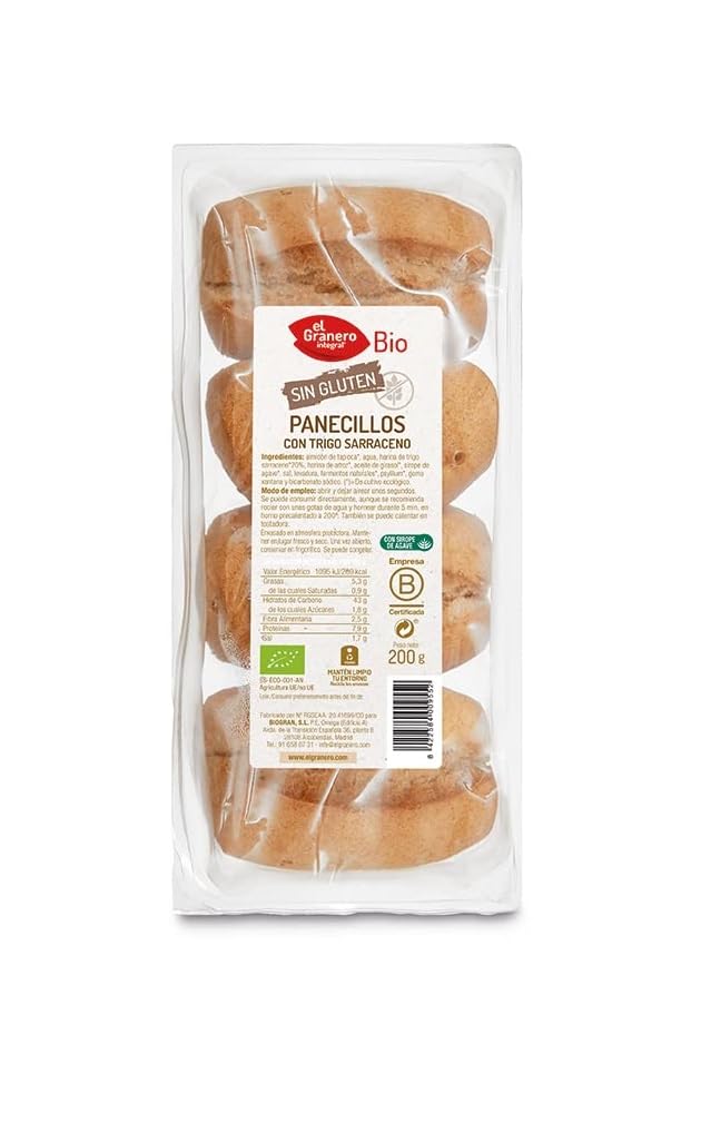 El Granero Integral - Panecillos con Trigo Sarraceno Sin Gluten BIO - 4 Und. 200 g - Alto Contenido en Fibra y Minerales - Aptas para Veganos y Celíacos
