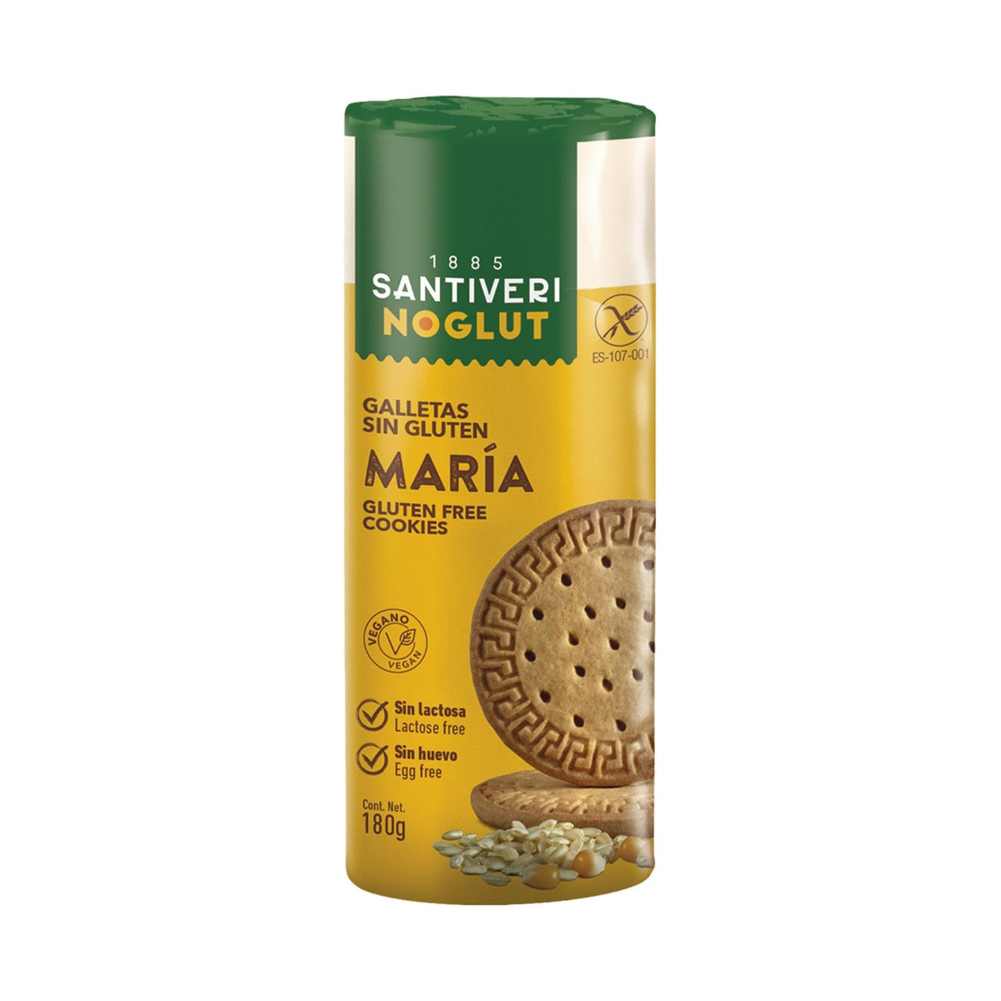 SANTIVERI - Noglut María, Galletas María Sin Gluten, Altas en Fibra y Valor Nutricional, Sin Grasa de Palma, Huevo Ni Lactosa, Vegano - 180 g