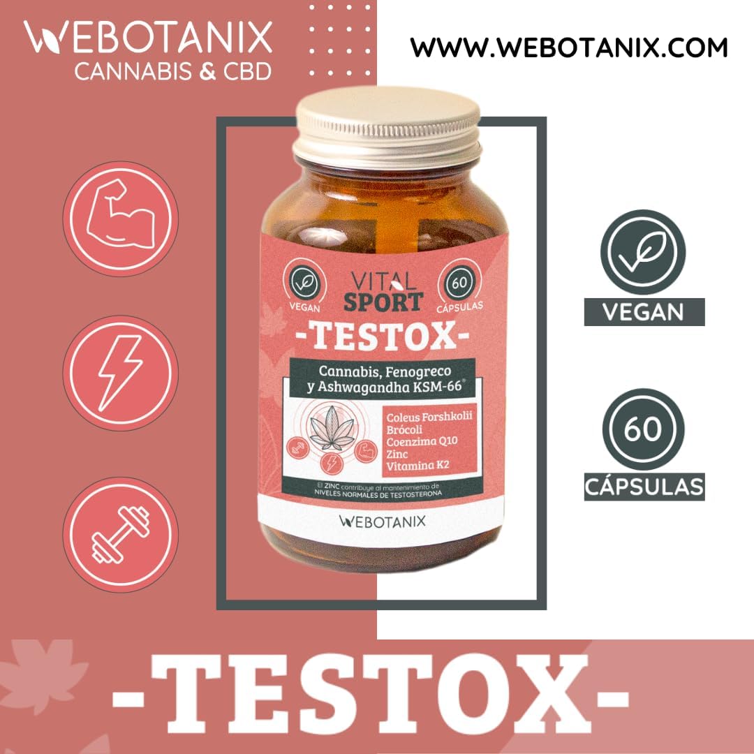 WeBotanix | Textox 60 capsulas | Vital Sport | Complemento Alimenticio a Base de Extractos Vegetales | Proteína de Cáñamo | Ashwagandha, Fenogreco, Vitamina K2 y Coenzima Q10 | Ingredientes Naturales