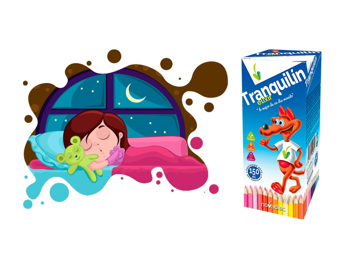 Novadiet - TRANQUILIN Jarabe con Zumo Concentrado de Manzana, Mezcla de Plantas, Fructosa - Promueve un Sueño Fisiológico, Ayuda a Mantener la Tranquilidad y Relajación - Relajante Natural - 150 ml