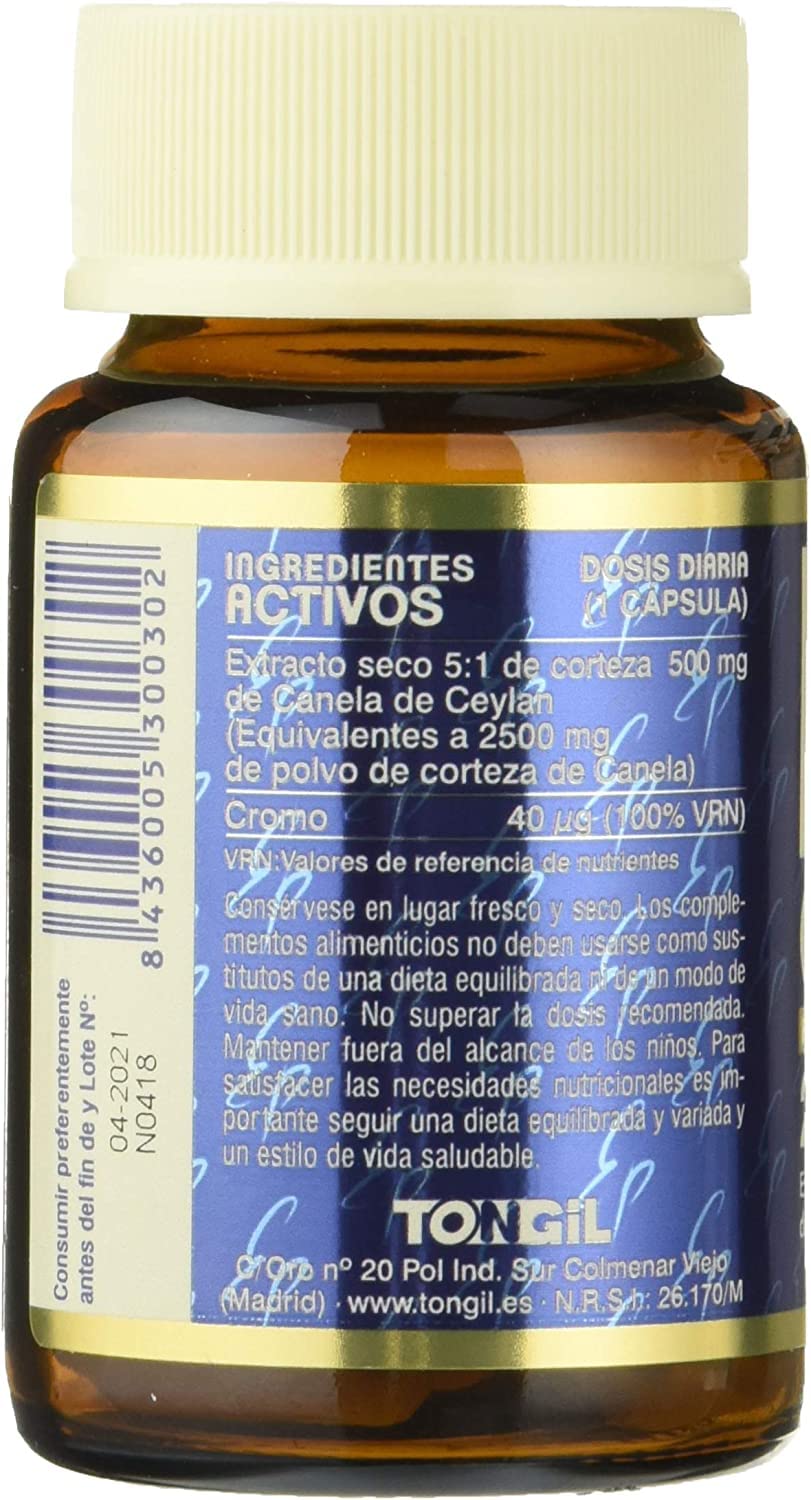 Canela Ceylan 2500 mg Estado Puro - Auténtica Canela de Ceilán - x5 Veces más Concentrada que la Corteza de Canela en Polvo - Control de Azúcar en Sangre - 30 Cápsulas de Tongil
