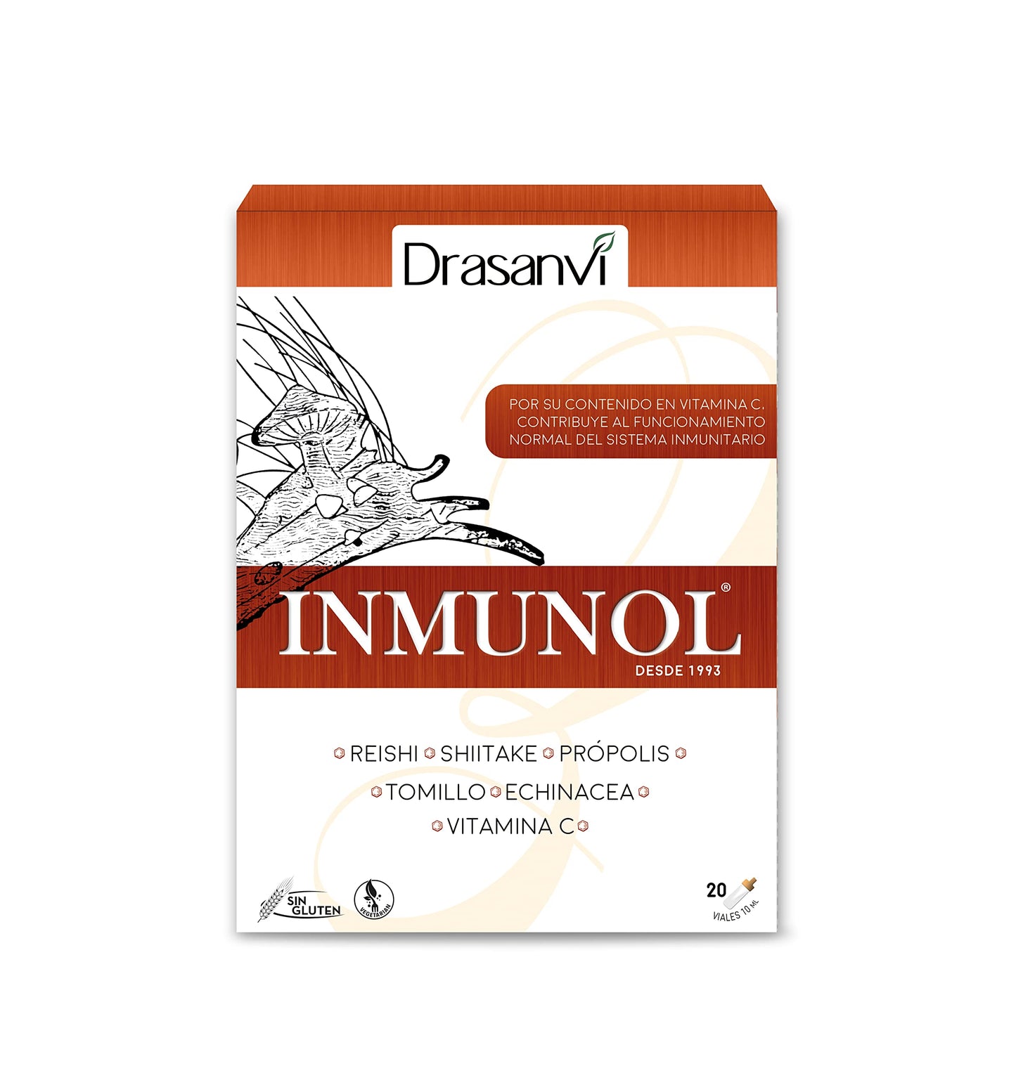 INMUNOL con Própolis, Tomillo, Reishi, Vitamina C, Shiitake y Echinacea | Ayuda a reforzar nuestro sistema inmunitario | Contiene Cobre y Selenio | Rápida absorción | 20 viales Sabor Limón