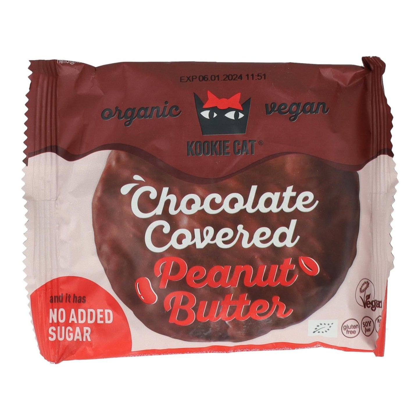 Galleta de Mantequilla de Cacahuete cubierta de Chocolate sin azúcar añadida Kookiecat 50 gr