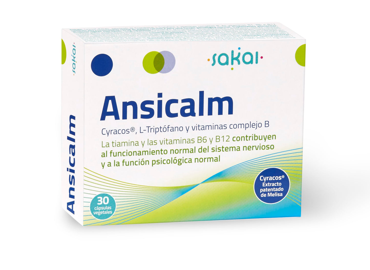 Sakai–Ansicalm- Reduce los nervios, el ánimo bajo y la ansiedad– Duerme mejor y descansa más – Ayuda a la relajación – Rápida acción- L-Triptófano, Vitaminas B y Cyracos®