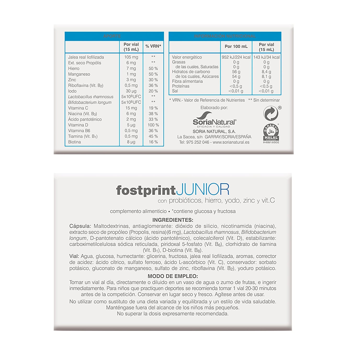 Soria Natural Fostprint Junior - Vitaminas y Nutrientes Esenciales para los Más Pequeños - Jalea Real, Vitamina C, Hierro, Propóleo, Vitaminas B y D - Probióticos niños - 20 viales