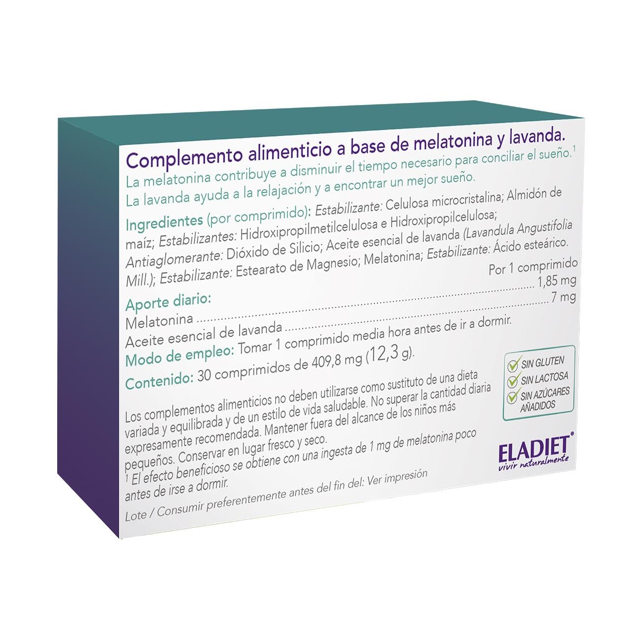 Melatonina Retard - Melatonina y Lavanda - 60 Comprimidos con Dos Tiempos de Liberación - Ayuda a Disminuir el Tiempo Necesario para Conciliar el Sueño - Eladiet