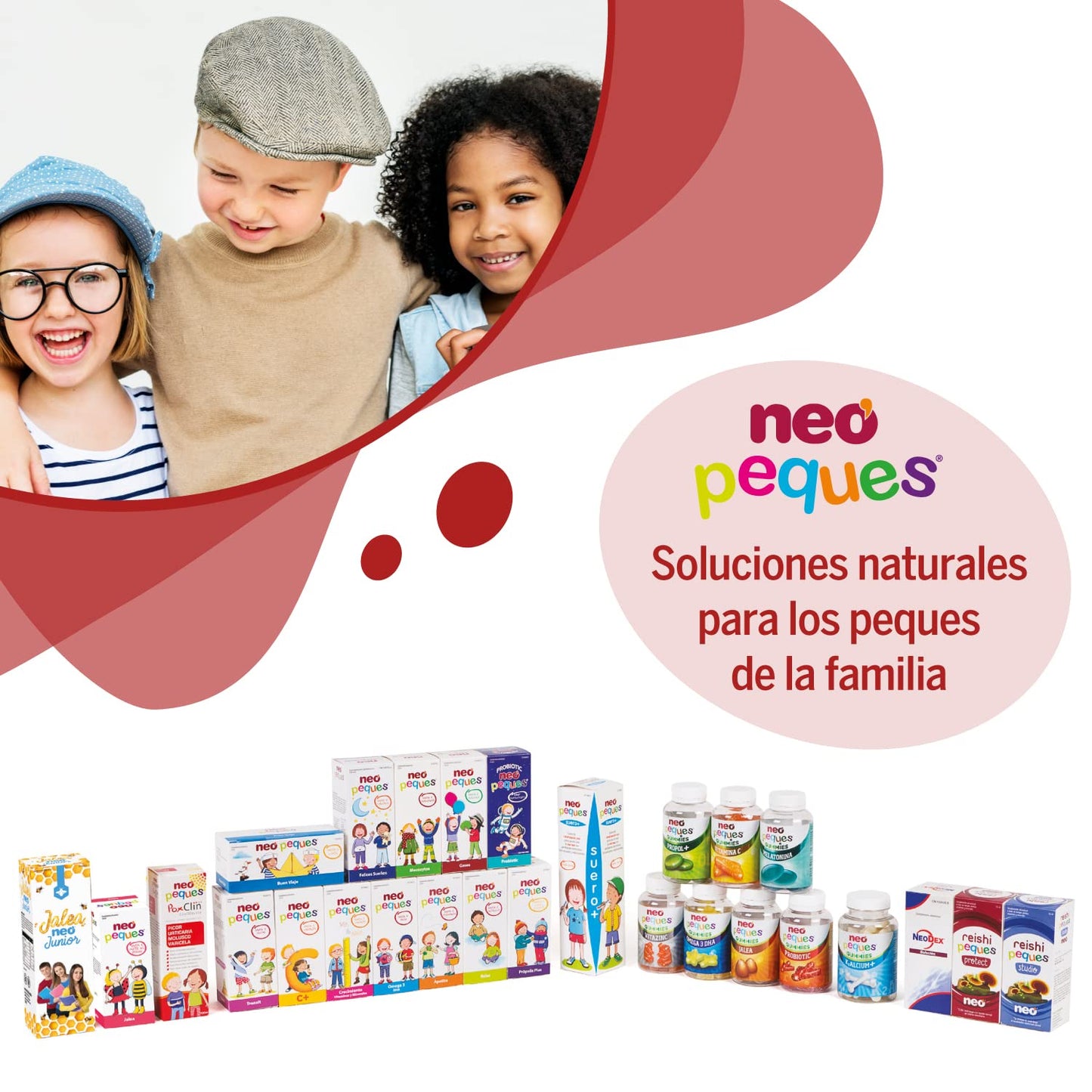 NEO PEQUES | Gummies Probiotic | 30 Gominolas | Beneficiosas para el Sistema Digestivo y las Defensas | Con Probióticos y Vitaminas del Grupo B | Caramelos Masticables para Niños | Sabor Fresa