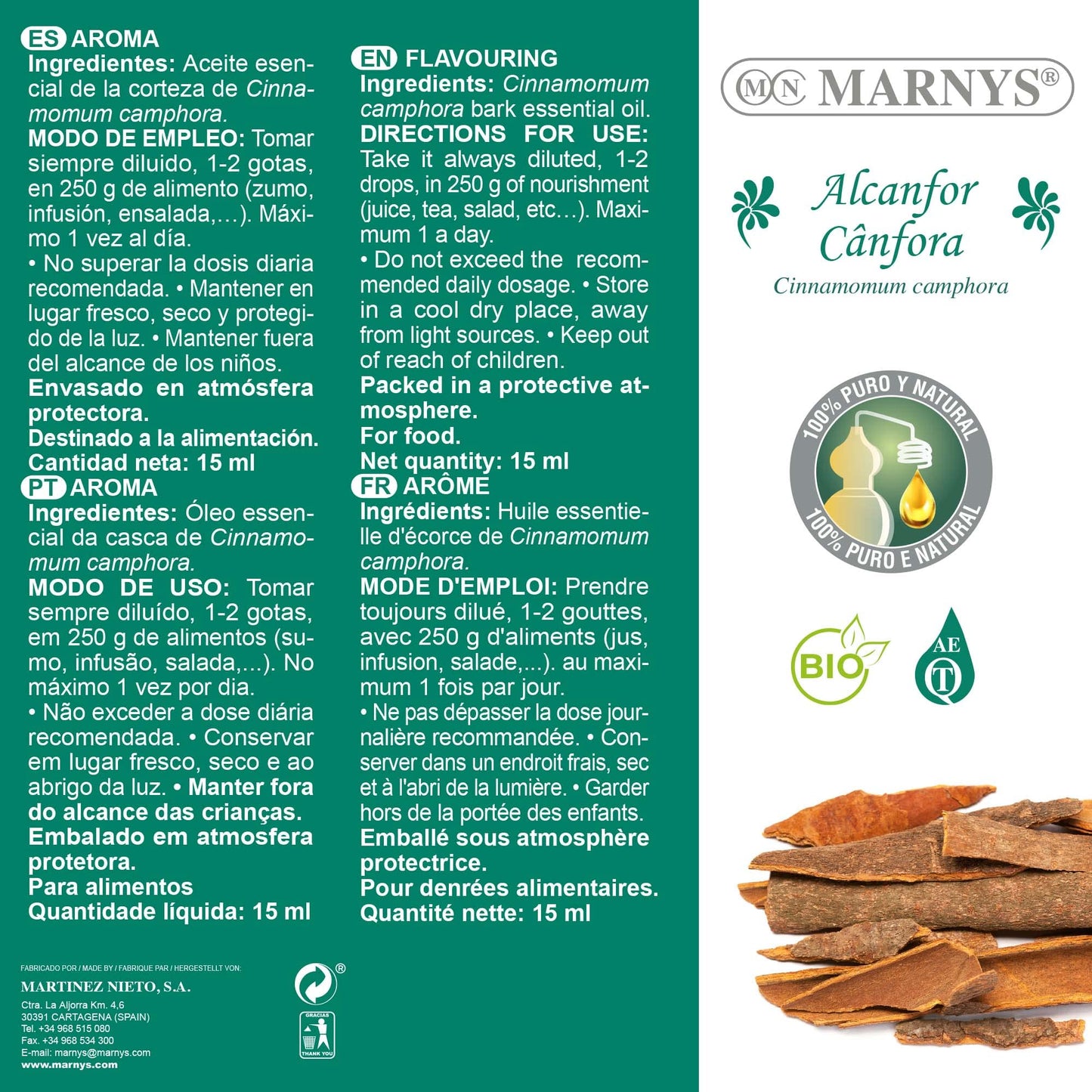 MARNYS Aceite Esencial Alcanfor 100% Puro Quimiotipado 15ml