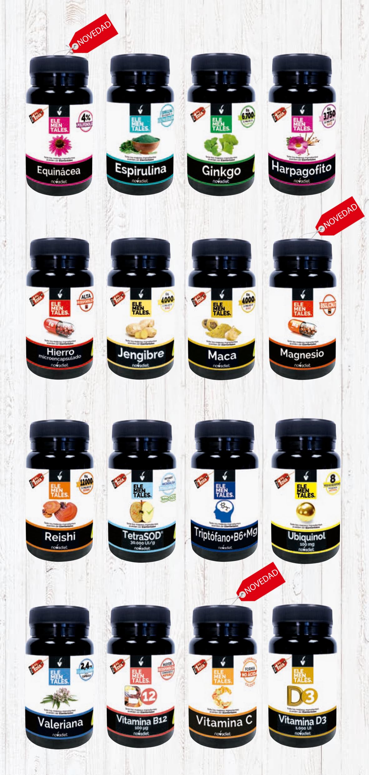 Novadiet - ELEMENTALES ESPIRULINA Cápsulas con Espirulina - Complemento Alimenticio Nutricional - Para Aportar Proteínas, Aminoácidos y Antioxidantes - 60 Cápsulas Vegetales