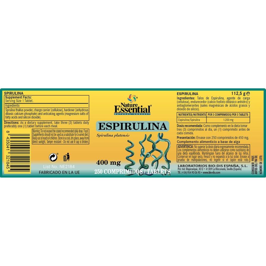 Espirulina 400Mg 250comp Nature Essential