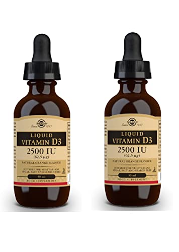 SOLGAR Vitamina D3 Líquida 2500 UI - Sabor naranja natural - 2 envases de 59 ml