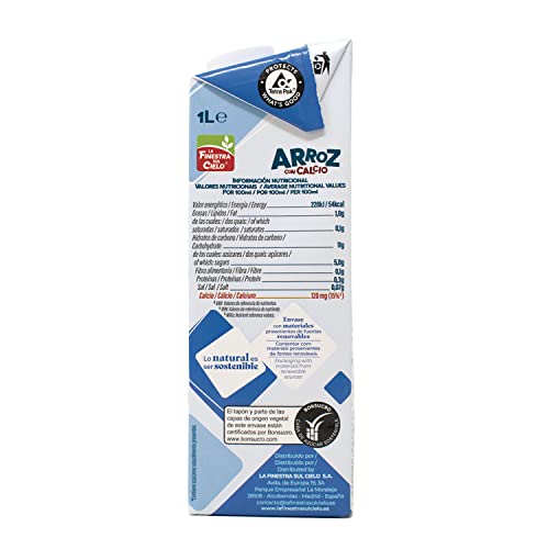 La Finestra Sul Cielo Bebida de Arroz con Calcio Bio, 1L