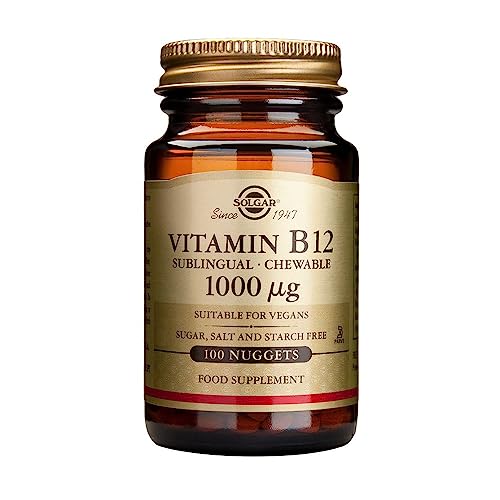 Solgar – Vitamina B12 1000 µg (cianocobalamina ) - Apto para veganos – Plus de energía – Ayuda a reducir el Cansancio – 100 comprimidos masticables
