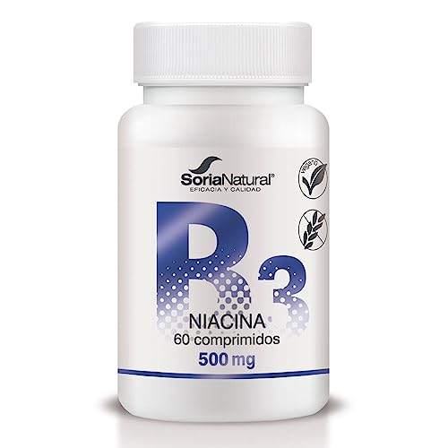Soria Natural Niacin Vitamin B3, verzögerte Freisetzung – Energie und gesunder Stoffwechsel – Herz-Kreislauf- und Gehirngesundheit – verzögerte Freisetzung, MAXIMALE ABSORPTION – 60 Tabletten
