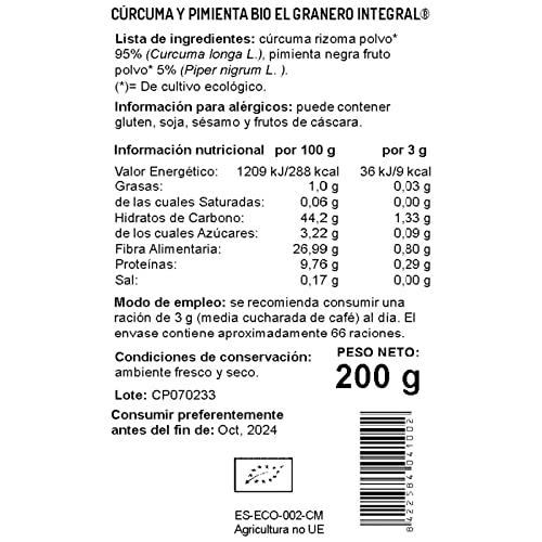 GRANERO INTEGRAL CURCUMA Y PIMIENTA BIO 200 gr pack de 6 unidades