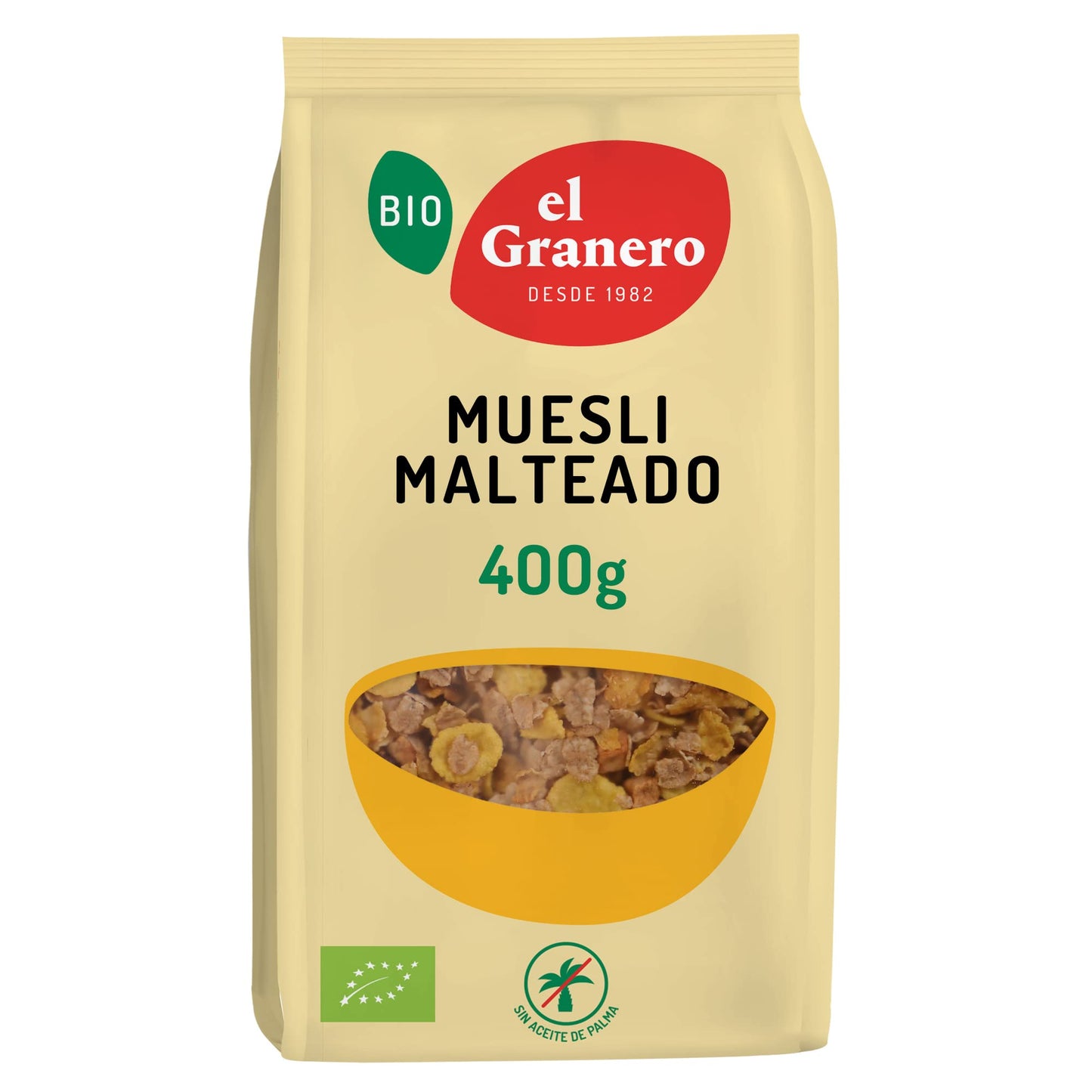 El Granero Integral - Muesli Malteado - 400 g - Elaborado con Cereales y Frutas Deshidratadas - Rico en Fibra y Proteínas - Ideal para el Desayuno - Apto para Veganos