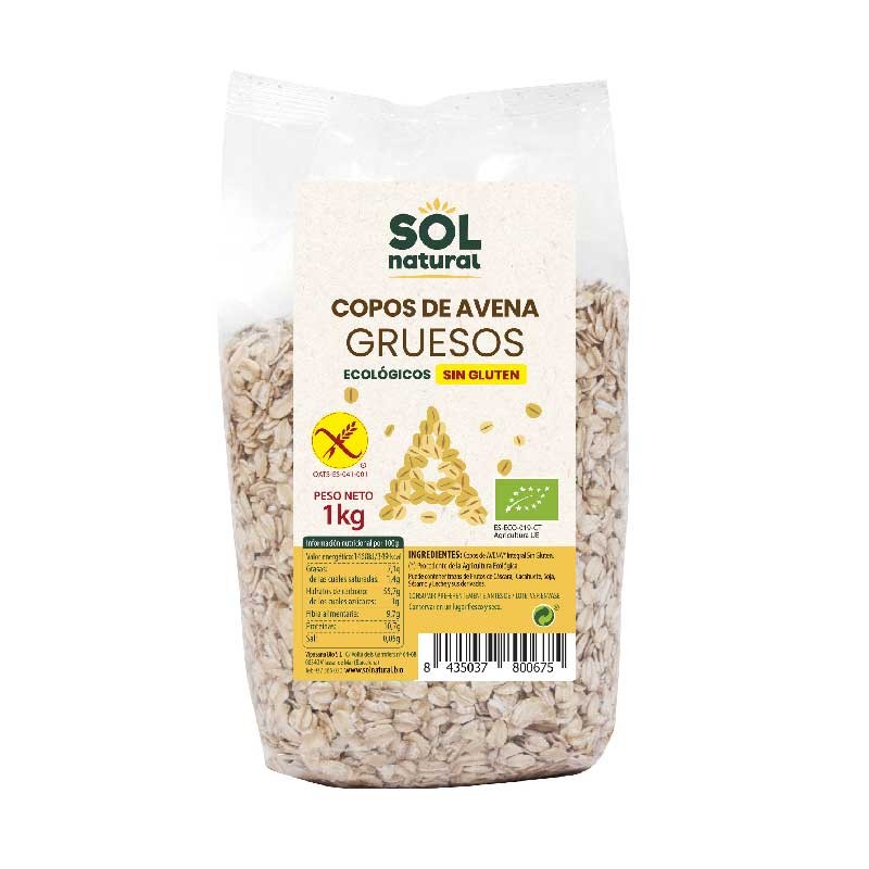 Copos de avena gruesos sin gluten bio 1kg Sol Natural