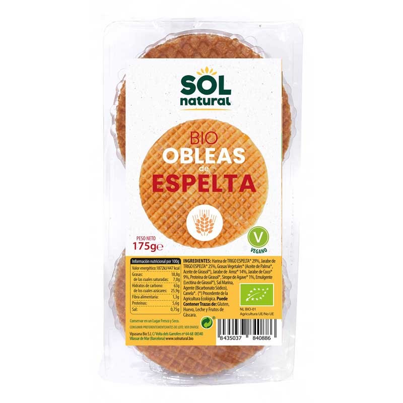 Obleas de espelta con sirope bio 175g Sol Natural