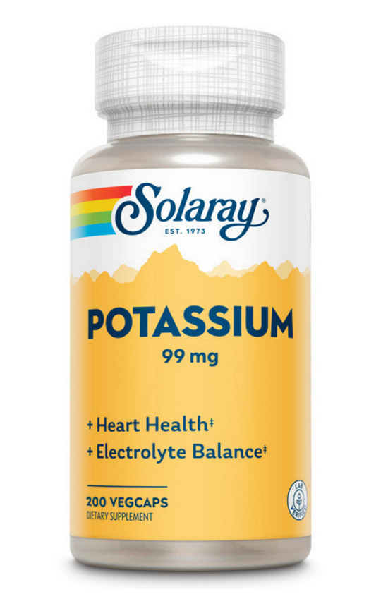 Potasio Citrato 99 mg Solaray – 200 Cápsulas Veganas para Salud Cardiovascular