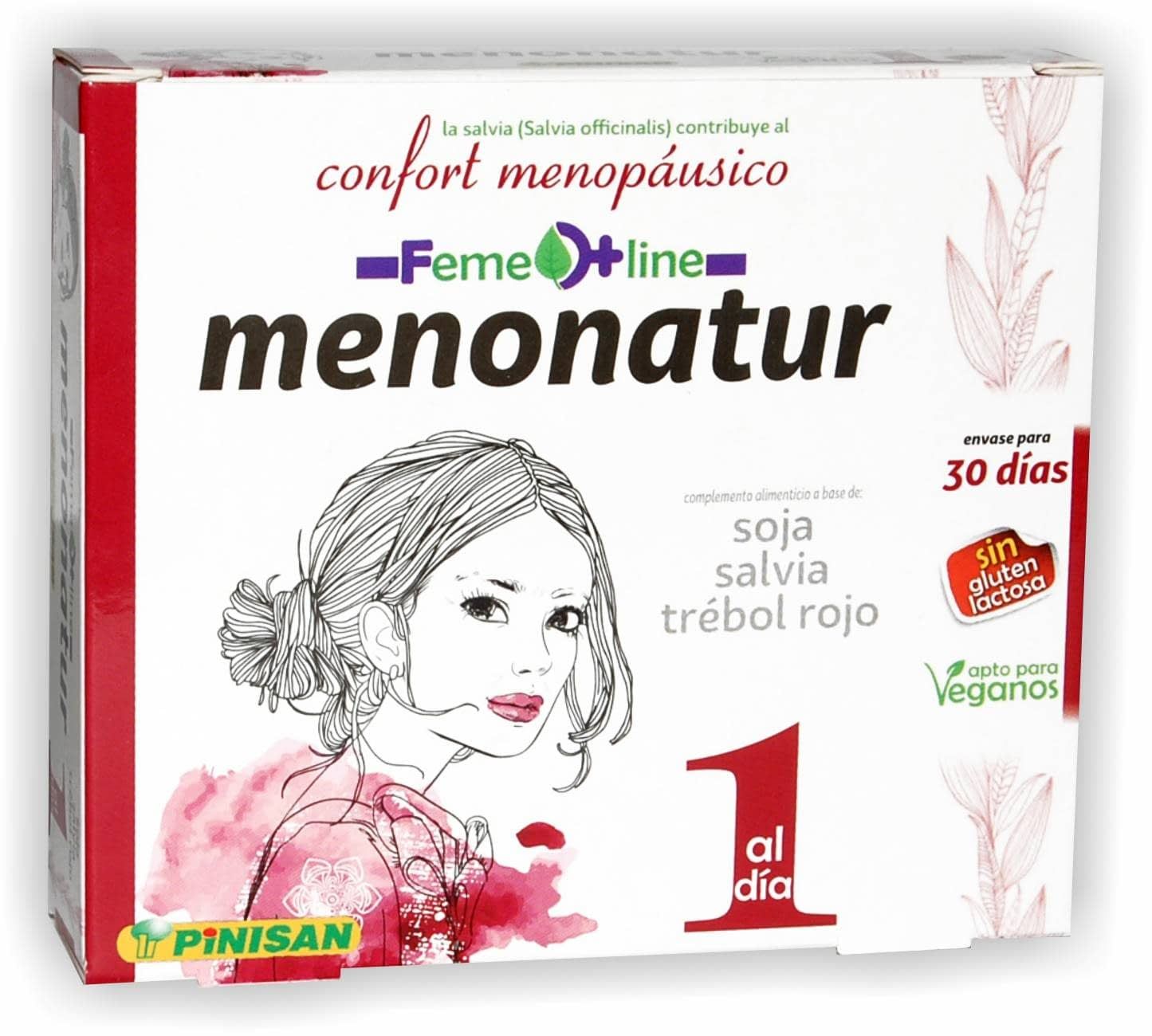 Menonatur Pinisan Cápsulas Isoflavonas Soja Trébol Rojo Salvia Alivio Menopausia Femenina