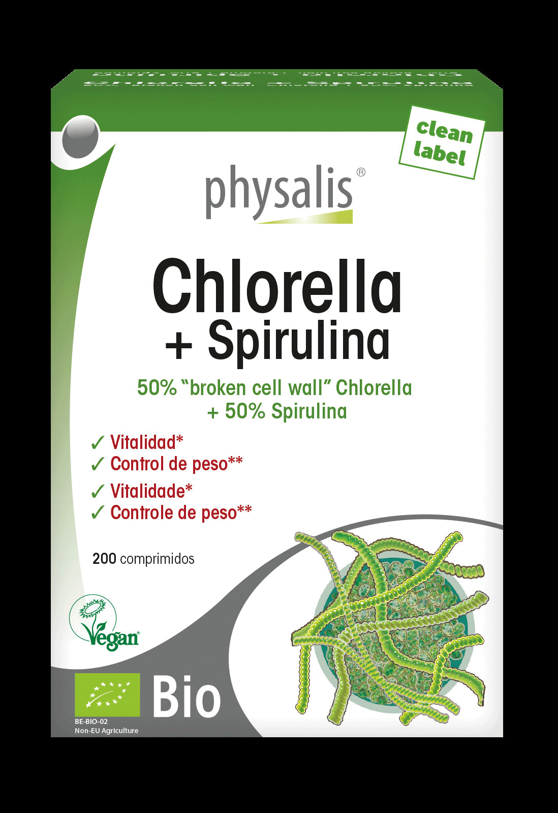 Chlorella y Spirulina Bio 200 comprimidos Vitalidad y Peso